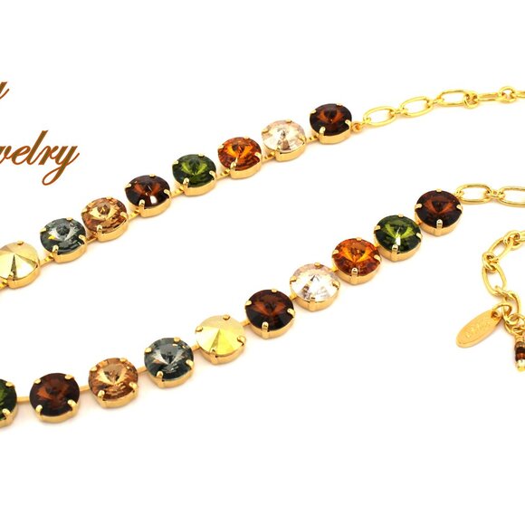 Swarovski Crystal 12mm Rivoli Necklace, AUTUMN IN THE CITY, Gold Finish - Picture 5 of 6